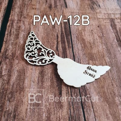 Skrzydło anioła ze sklejki, wycinane laserowo, do makramy, z grawerem "Anioł Stróż".