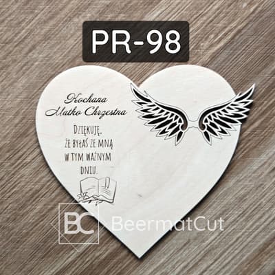 Baza do makramy, sklejka laserowana, serce z grawerem dla Matki Chrzestnej.