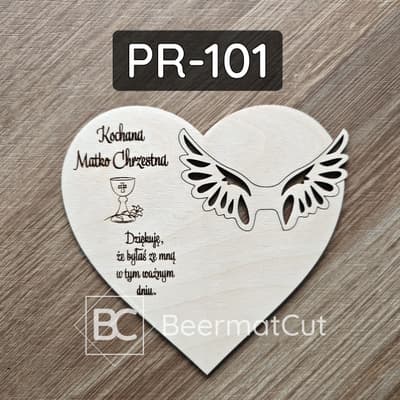 Baza do makramy serce ze sklejki, grawerowana laserowo, pamiątka Chrztu dla Matki Chrzestnej ze skrzydłami.