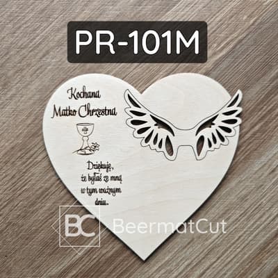 Baza do makramy ze sklejki, serce z grawerem dla Matki Chrzestnej i anielskimi skrzydłami, rękodzieło.