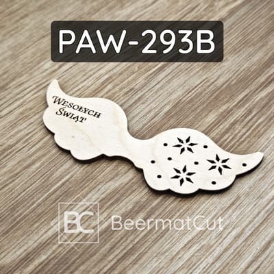 Skrzydła anioła wycinane laserowo ze sklejki, do makramy, z grawerem "Wesołych Świąt" i gwiazdkami.