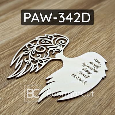 Skrzydła anioła ze sklejki wycinane laserowo, z ażurowym wzorem i grawerem dla Mamy, do dekoracji.