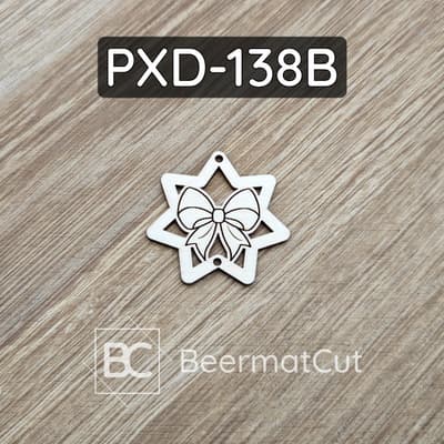 Gwiazda do chwosta ze sklejki, wycinana laserowo, ozdoba bożonarodzeniowa z kokardą do rękodzieła.