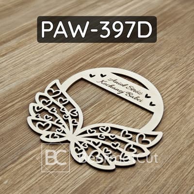 Skrzydła na obręczy z laserowo wycinanej sklejki, baza do makramy Anioł Stróż dla Babci.
