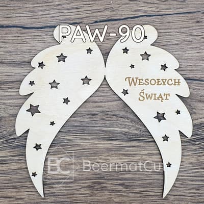 Skrzydła anioła ze sklejki laserowej, z gwiazdkami i napisem Wesołych Świąt, do rękodzieła.