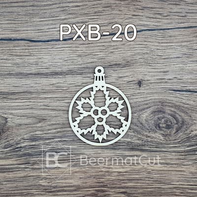 Bombka choinkowa wycinana laserowo ze sklejki z motywem płatka śniegu do dekoracji świątecznych.