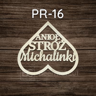 Ozdoba serce ze sklejki wycinana laserowo, z napisem Anioł Stróż Michalinki, baza do makramy.