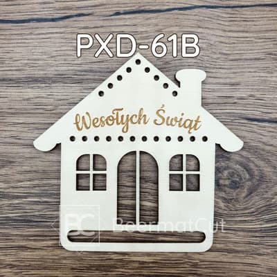Baza domek pod makramę, drewniana, laserowo wycinana, z grawerem "Wesołych Świąt".