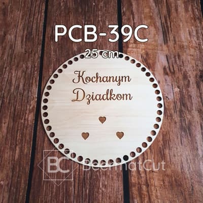 Baza do koszyka ze sklejki wycinana laserowo, z grawerem "Kochanym Dziadkom" i sercami, do rękodzieła.