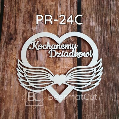 Obręcz do makramy ze sklejki: serce ze skrzydłami i napisem Kochanemu Dziadkowi, do rękodzieła.