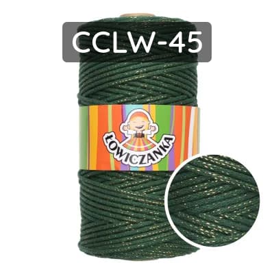 Filato per macramè cotone intrecciato verde bottiglia con filo dorato per artigianato e decorazioni.