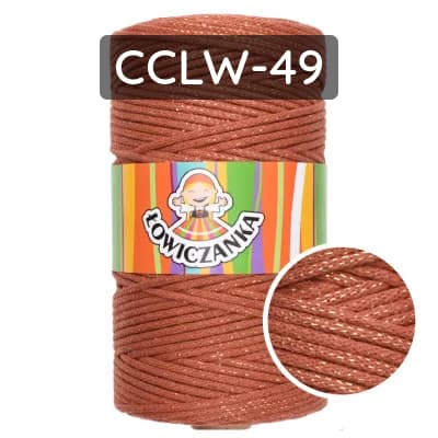 Corda macramè intrecciata cotone 3mm terracotta con filo dorato, per artigianato e decorazioni.