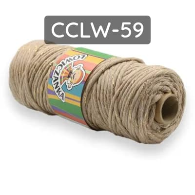 Cordino in cotone ritorto con filo dorato per macramè e artigianato.