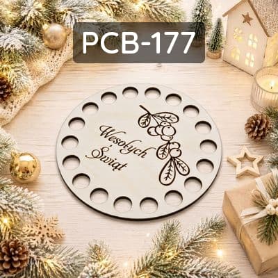 Base per cesto/macramè, compensato tagliato al laser, motivo natalizio Buon Natale.