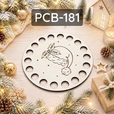 Base per cesto/macramè in compensato tagliato al laser con motivo cappello di Babbo Natale per artigianato natalizio.